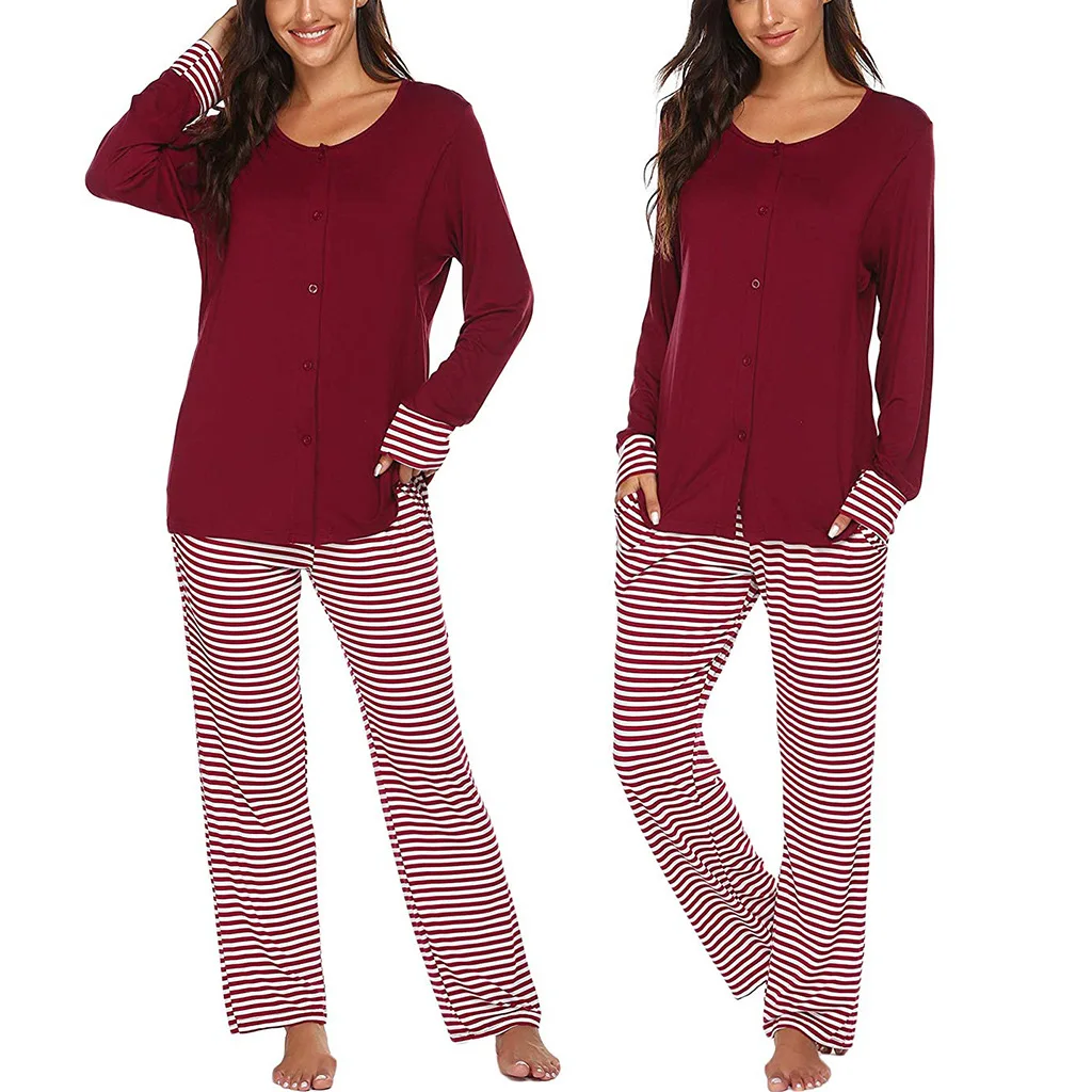  2021 Latest Fashion Loose Comfortable Stripe Pregnant Women Pajamas Maternity Home Wear Two Piece Clothing