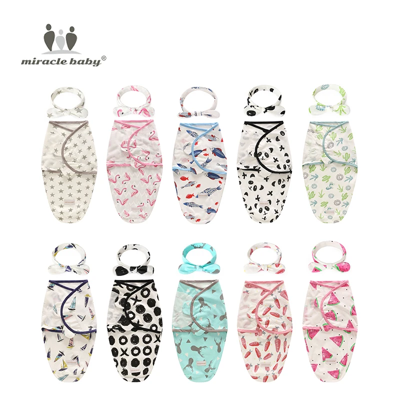 
Two-piece set Breathable Cotton Newborn Baby Wrap Swaddle Blankets Toddler Swaddle With Headwrap Christmas gift 