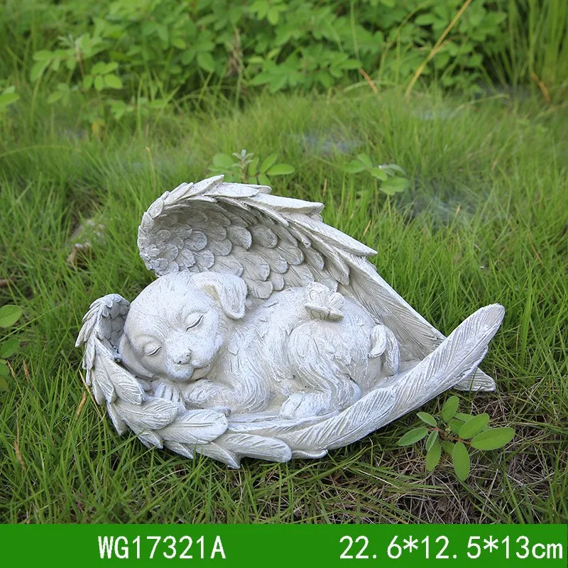 Home Decoration Garden Decor Animal Angel Ornaments Resin Statue Creative Angel Dog Cat Decoration Pet Tombstone Memorial Stone