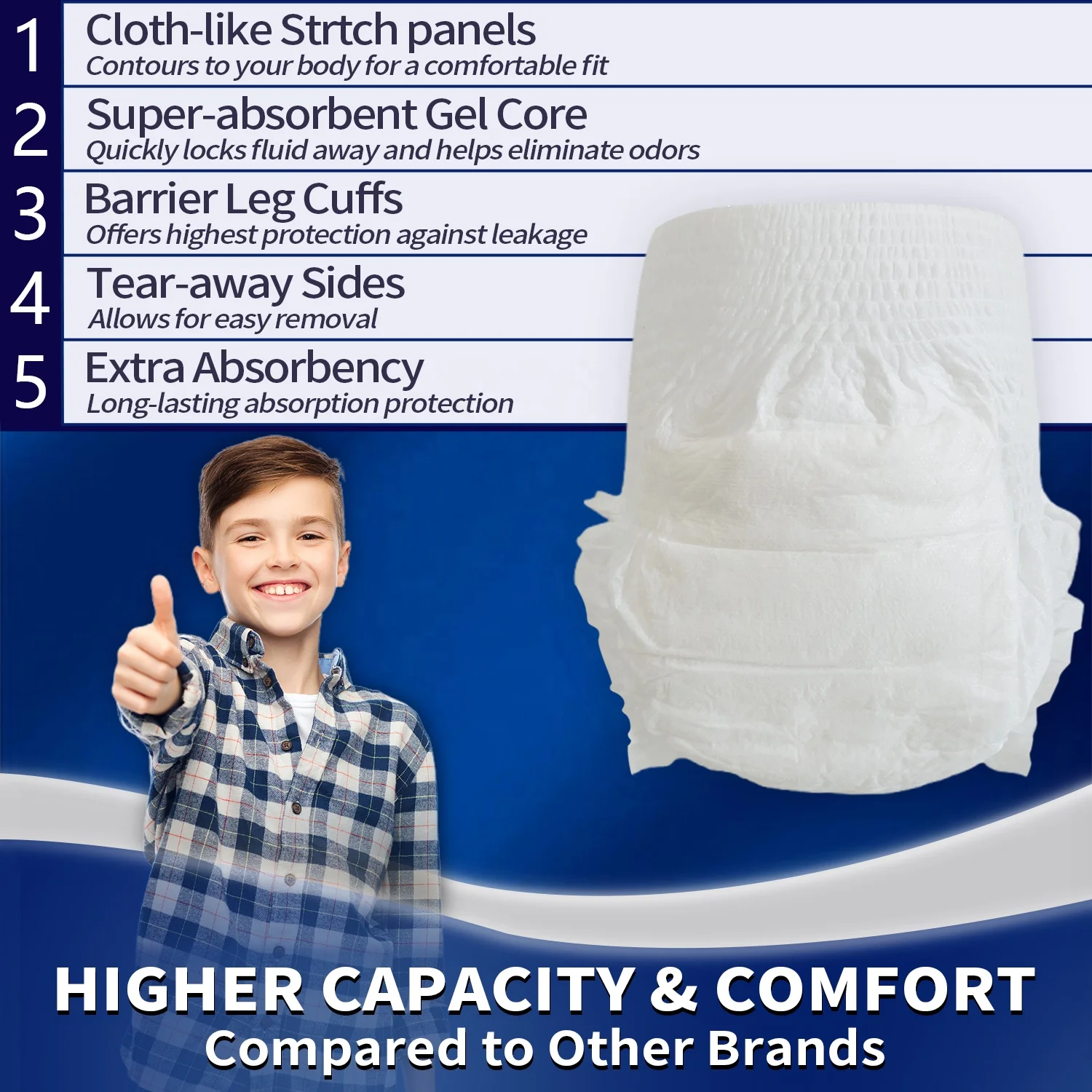 Youth Contoured Heavy Absorbency Disposable Diaper Incontinence Briefs/Nappies for Babies