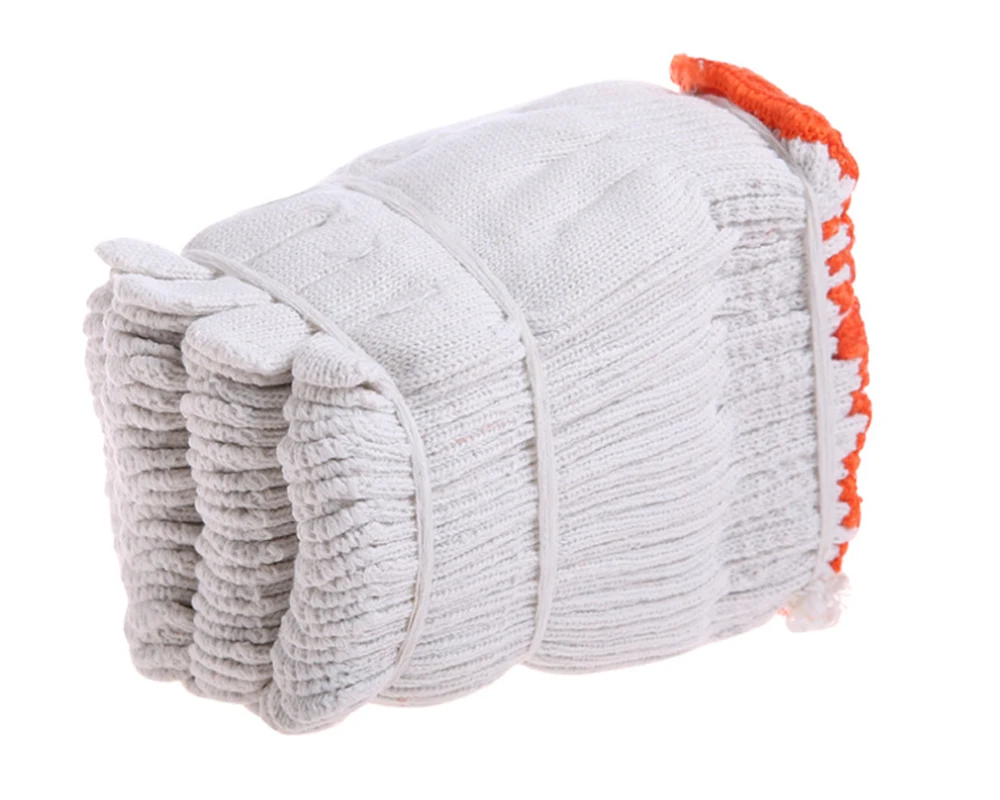 China Wholesale 360-800g/Dozen White Cotton Knitted Gloves Working Reusable Guantes Safety Work Labor Glove for Garden