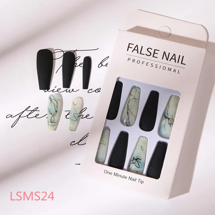 Full Cover Fingernails 24pcs/box False Nails Press On Nails Coffin Custom False Nails Artificial Fingernails