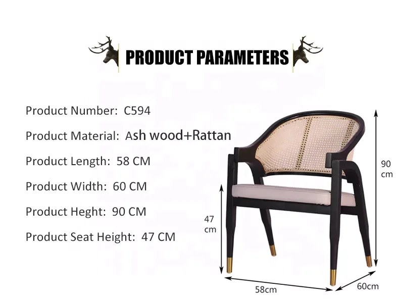 JC FURNITURE Modern wooden Armchair cushion seat rattan backrest wicker armchair restaurant dining room dining chair