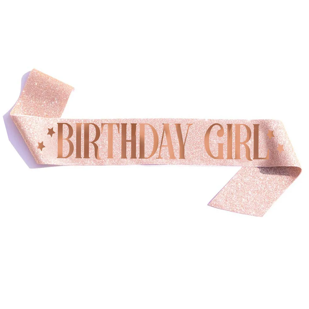 
Birthday sash happy birthday girl sash Rose Gold Glitter queen Shoulder straps for Birthday Party Decorations 