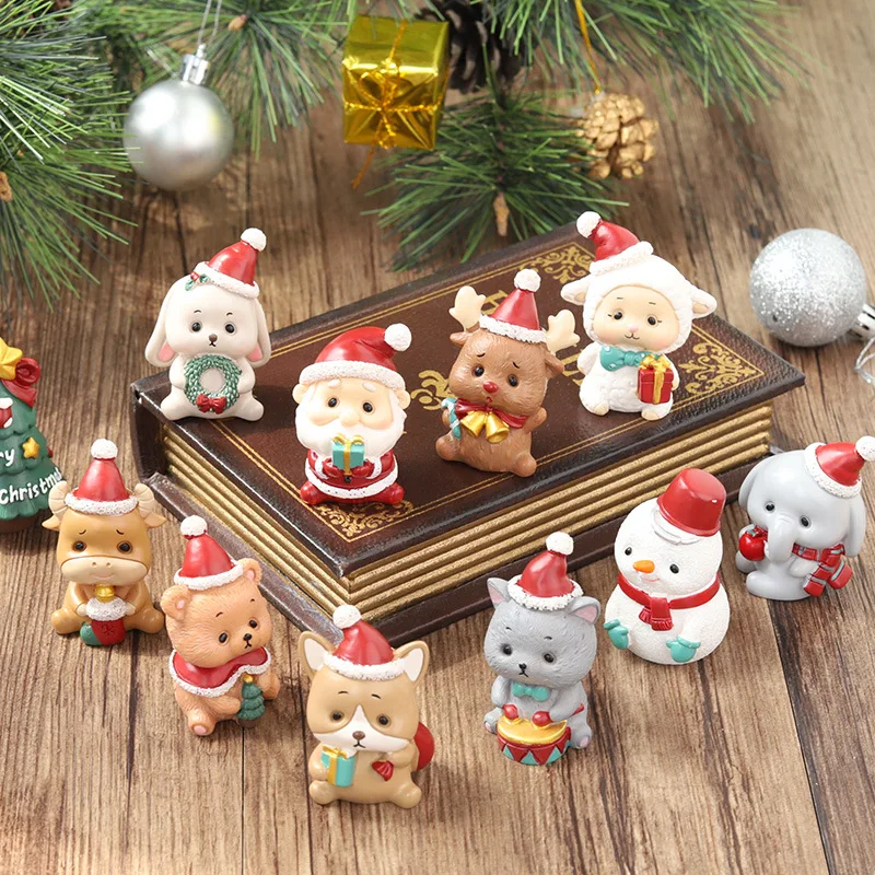 Creative Home Desktop Decoration Cute Cartoon Christmas Small Animal Resin Ornaments Christmas Gift Idea