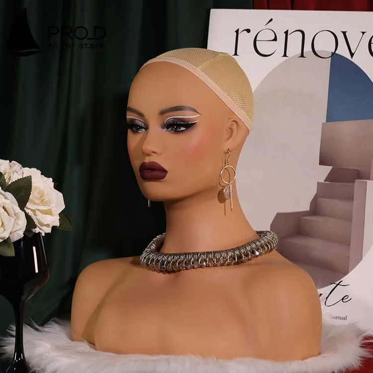 European beauty makeup shoulder wig necklace jewelry show PVC mannequin head