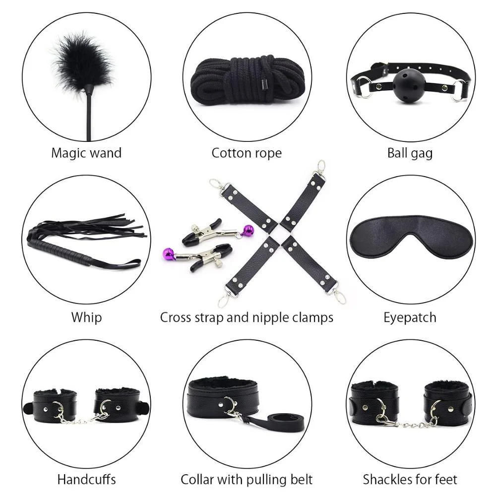 10PCS Fetish Kits Bed Restraints Bondage Plush Leather Sexy Flirting Alternative Toys Tied BDSM Japanese Bondage Suit Adult Sex