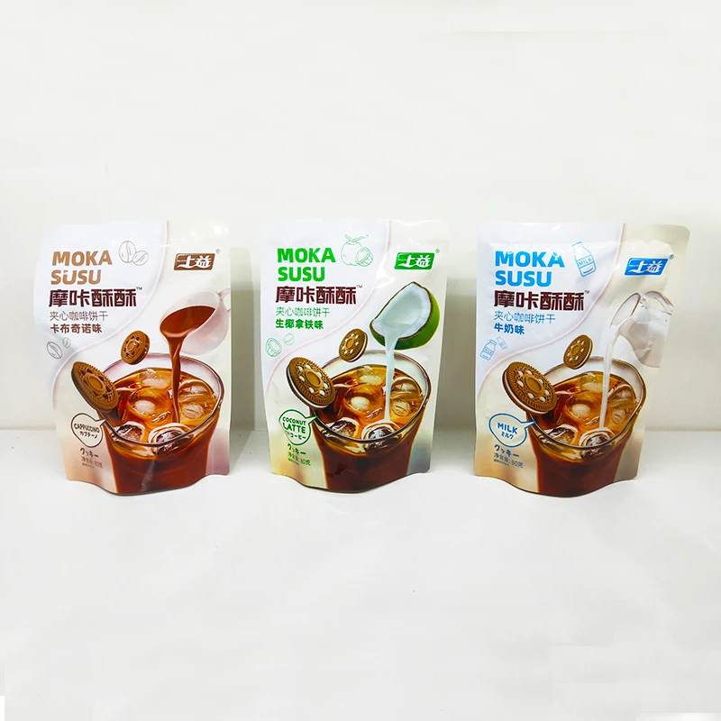 Factories 80g Moko susu 258g Coconut latte Flavor Cracker crispy Sandwich cookie packages for biscuits cookie cutters