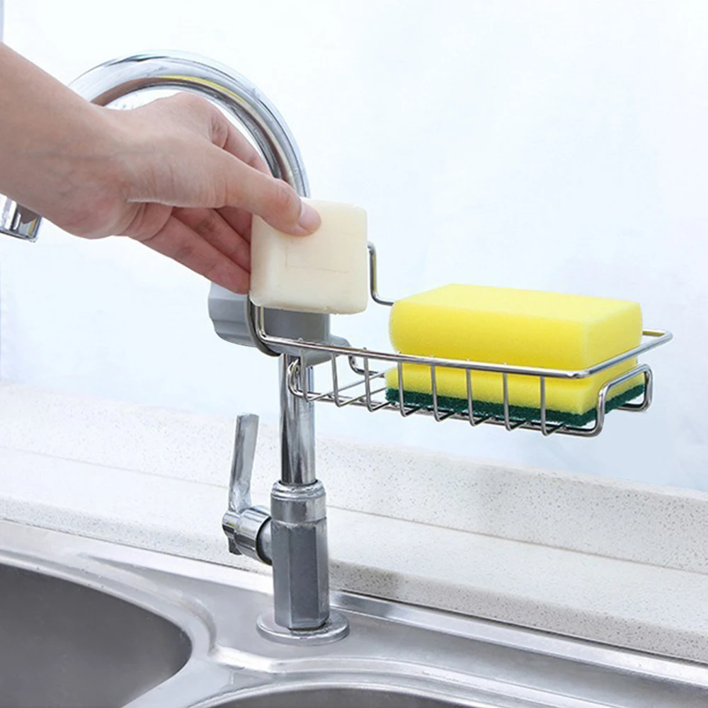 Sponge Holder for Kitchen Sink Sponge Holder Over Faucet Kitchen Sink Caddy Organizer Stainless Steel Hanging Faucet Drain Rack