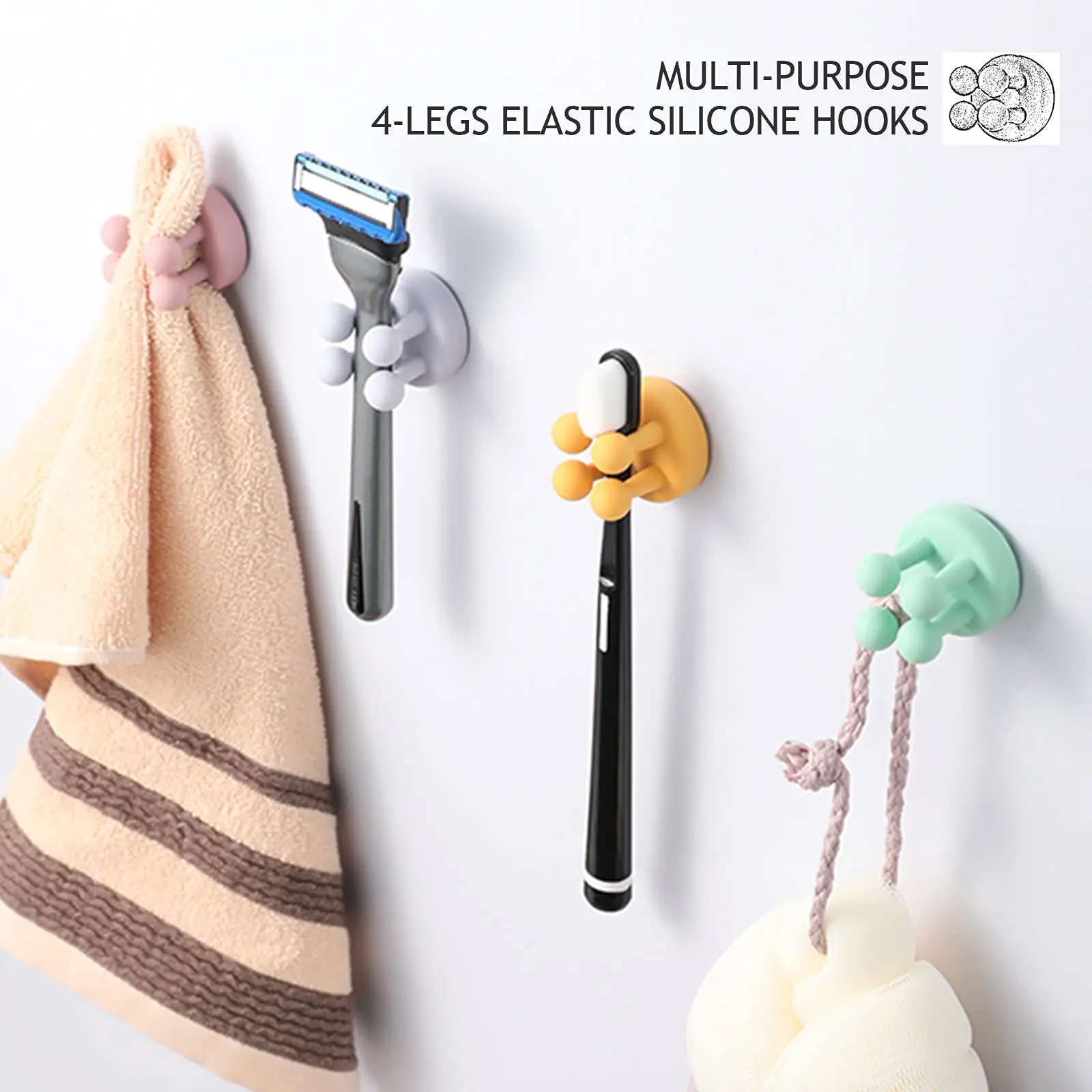 Self Adhesive Silicone Toothbrush Holders Wall Mounted Functional Waterproof Hook for Bathroom Kitchen