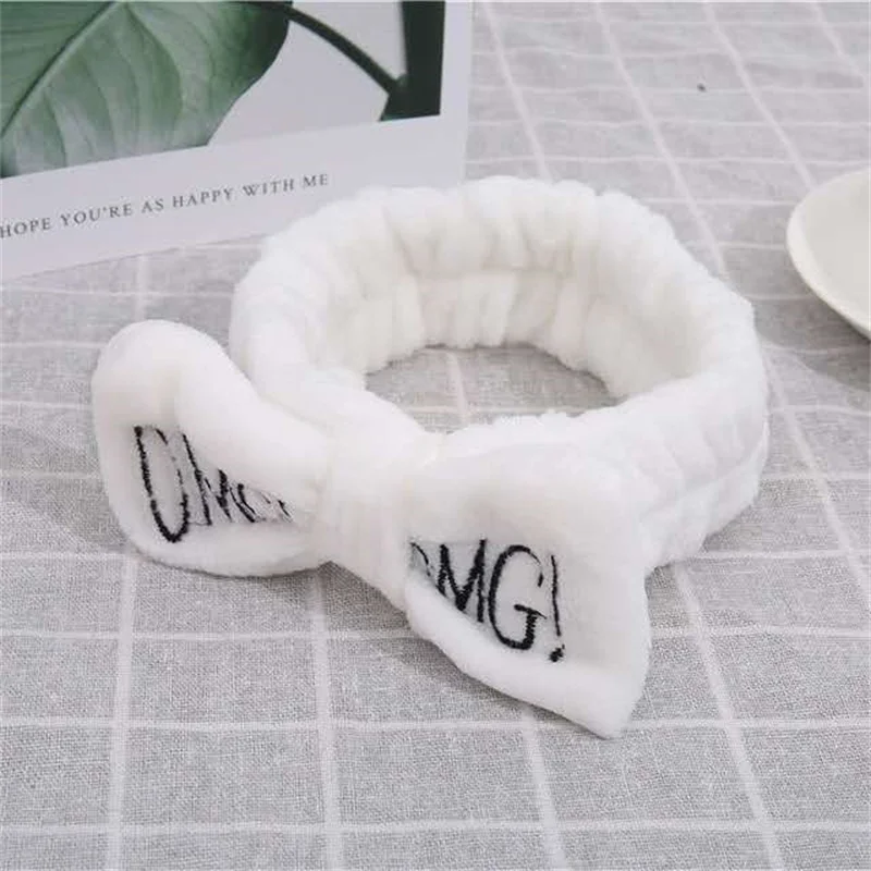 2022 New Arrival Fashion OMG Flannel Headband Women Elasticity Bow Knot Hair Hoop Face Wash Makeup Girls Hairband