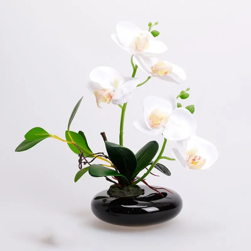 White High Quality 4 Heads Phalaenopsis Real Touch Artificial Butterfly Orchid Flower  Latex Orchid For Wedding