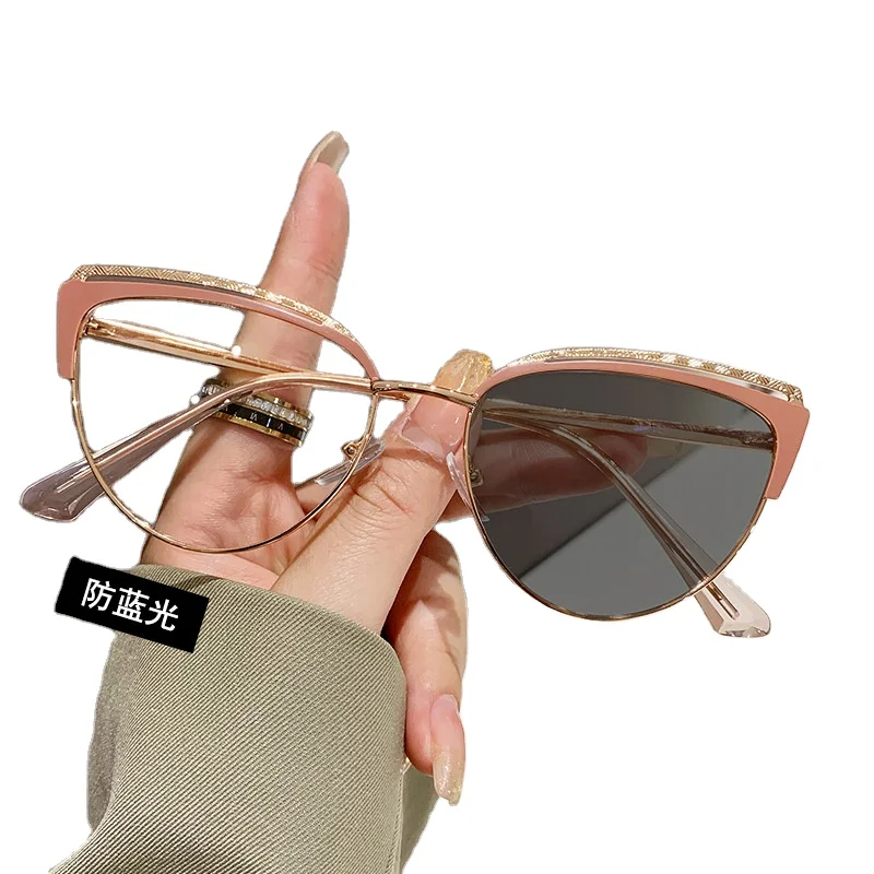 9036 Newest Photochromic Cat Eye Anti Blue Light Blocking Glasses Retro Metal Glasses Eyeglasses Frame