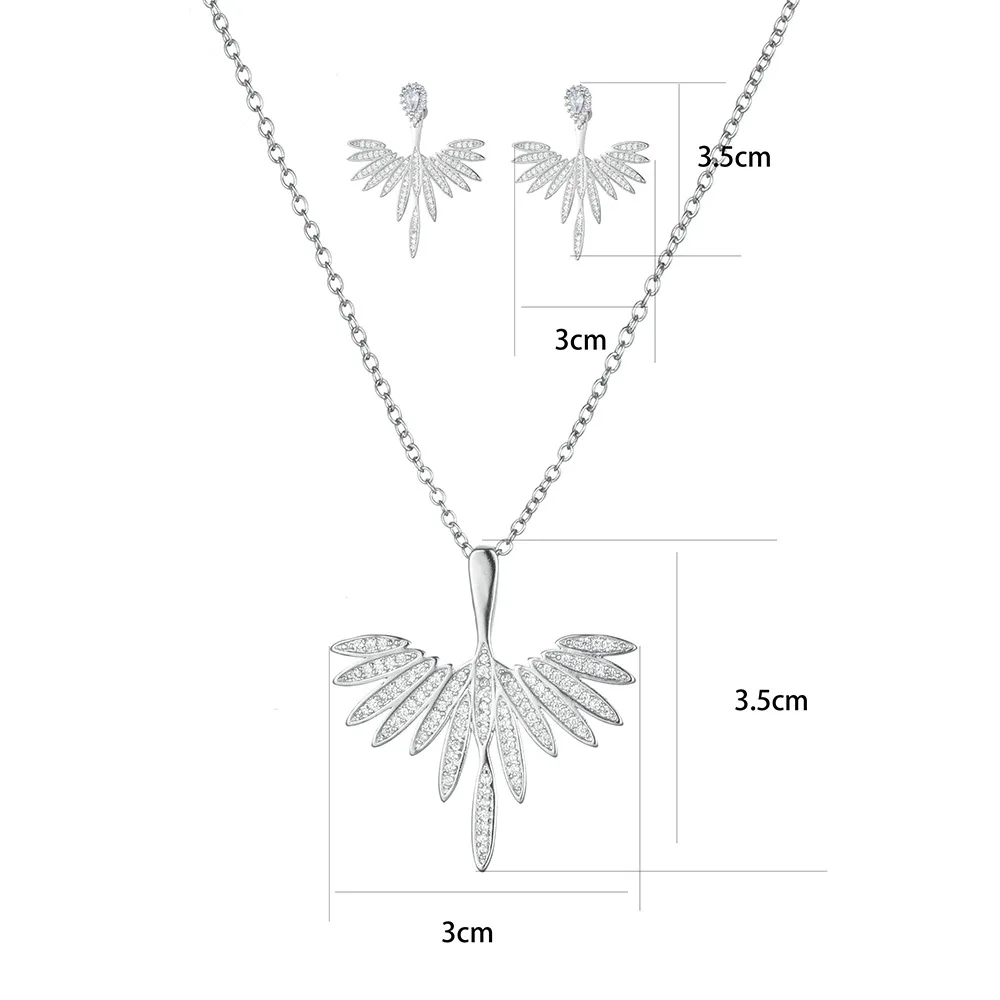 DAIHE SET-3901 Angel Wing Necklace Inlaid with Zircon Women Earrings Clavicle Necklace Jewelry Two-piece Set