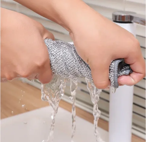 Double-Sided Mesh Metal Wire Cleaning Cloth Metal Dish Cloth for Kitchen Easy Rinsing Dish Washing Rag for Dish Sinks