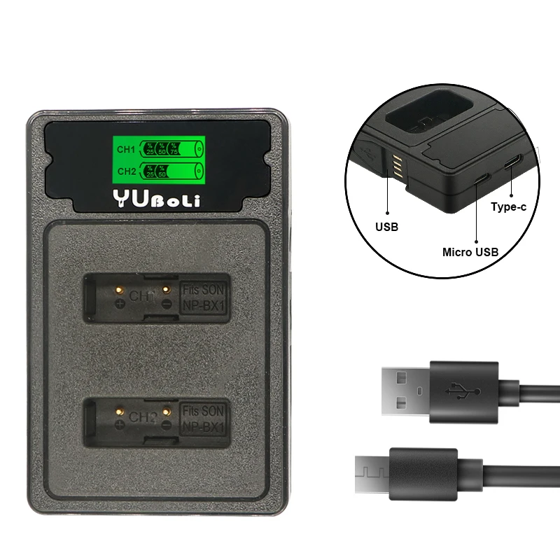 Yuboli NP-BX1 NP BX1 NPBX1 usb-портами и светодиодным индикатором 3 канала зарядное устройство запасная часть для цифровой камеры с фоновой подсветкой Sony Cyber-shot RX1 RX100 WX300 WX350 HX300 HX50V HDR-AS10 AS15 AS100V