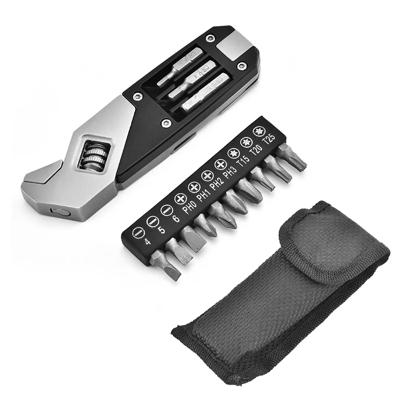 Карманный регулируемый гаечный ключ, многофункциональный инструмент для повседневного использования с гаечным ключом, отверткой, лезвием пилы для ремонта на все руки, кемпинга, езды на велосипеде.