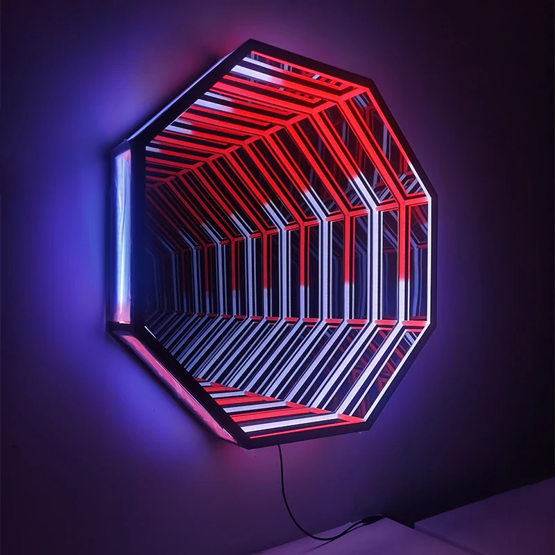 70cm Large Octagon Modern Nordic Luxury Led Glass Mirror Home Smart Infinite Magic Mirror RGB Color Changing Wall Lamp