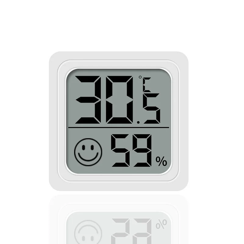 Compact Smiley LCD Digital Thermometer & Humidity Meter Model 0726 Double-Sided Tape Indoor Climate Monitor Home Office Plastic