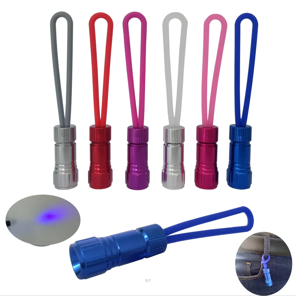 
Factory price aluminum new promotion uv mini keychain pocket silicone rope led torch flashlight 