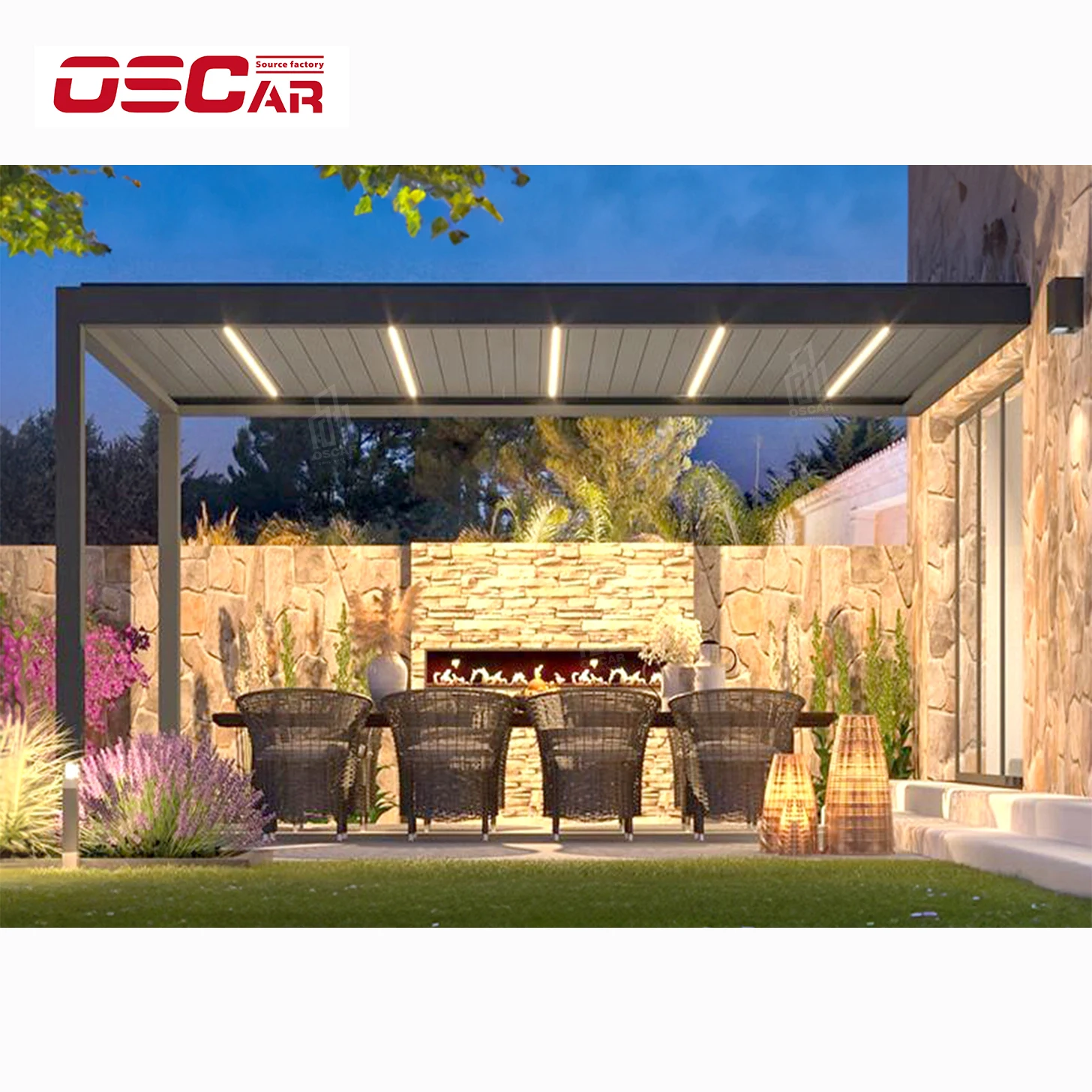 Pergola Motorized Electric Aluminum Outdoor Four Seasons 4*4 3*3 Steel Heat Treated Pressure Treated Wood Type Not Coated