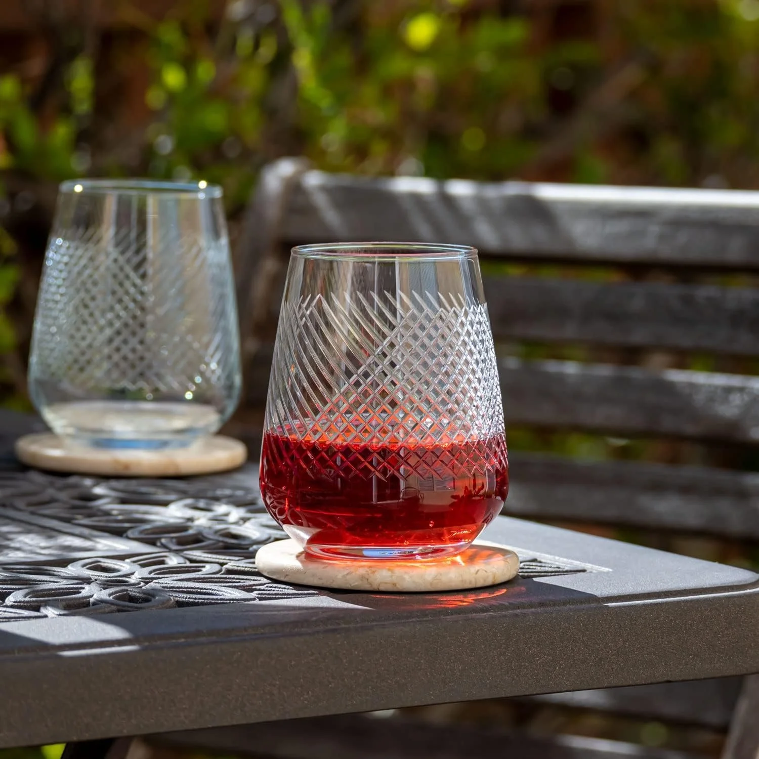 High Quality Hand Made Crystal Wine Glasses Diamond Wheel Engraved Polished Champagne Glass Tumbler Etched Wine Glasses