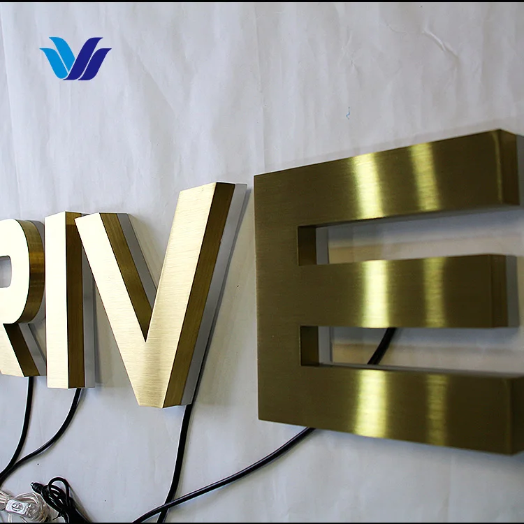 HONGSEN Custom electronic signs wall sign Stainless Steel Letter 3D  logo  Gold  metal plaques sign