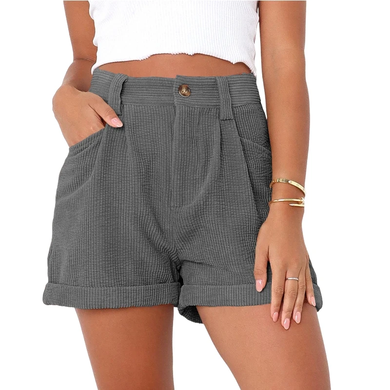 Casual High Waist Solid Color Corduroy Plus Size Cargo Style Summer Shorts For Women Sehe Fashion