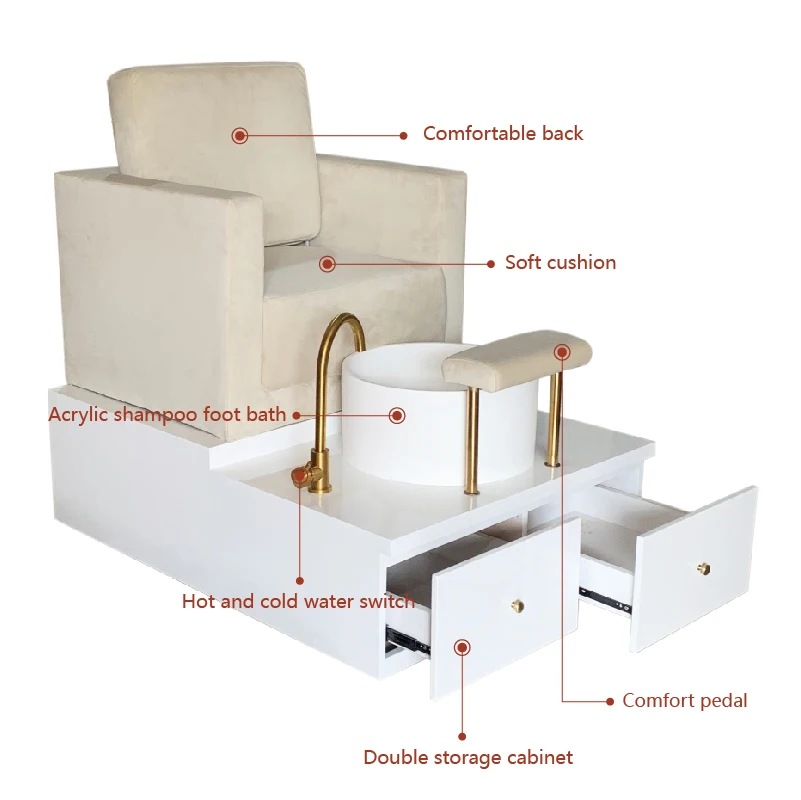 Nail Chair Salon Furniture Spa Pedicure Chair with Bowl Manicure Pedicure Nail Table Massage Pedicure Chair