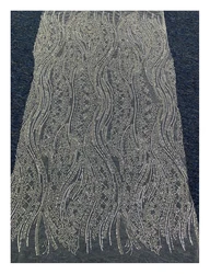 HOT selling crystal sequin beaded tulle mesh black lace embroidered lace fabric