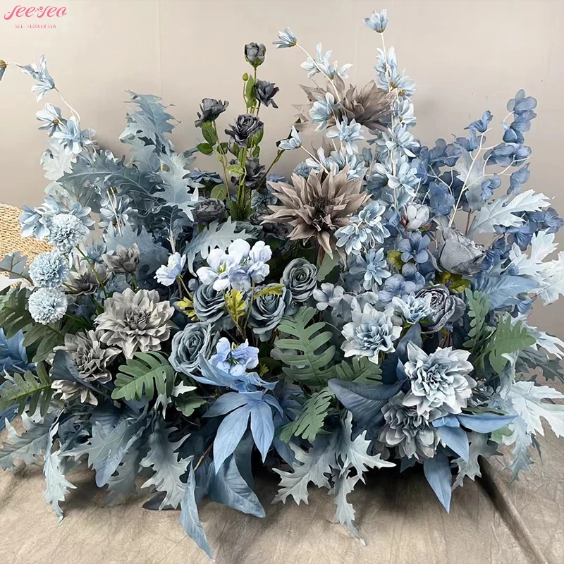 2024 Hot Selling Artificial Flower Colorful Flower Ball Blue Walkway Flower Runner Wedding Party Event Centerpiece Decorations.