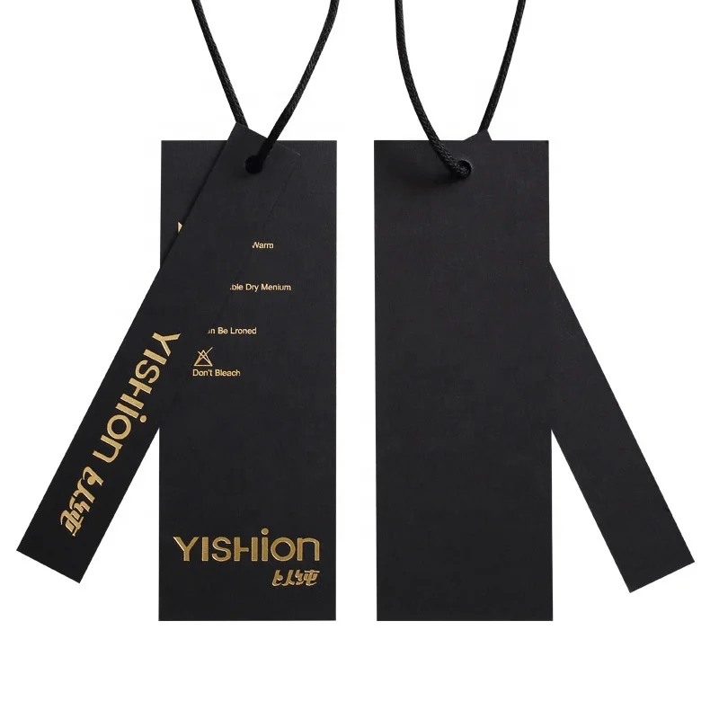 Custom Luxury Silver Foil Stamping Hangtags Apparel Bag Clothing Swing Shoe Tags Black Card Hang Tags Garment Labels