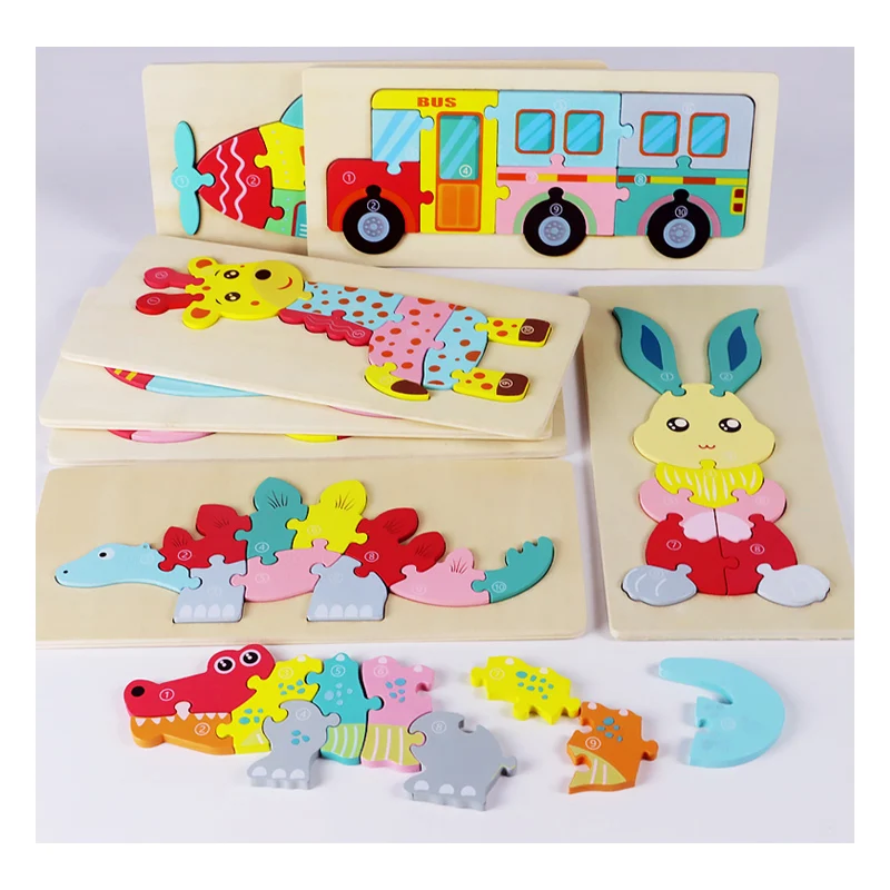 Multifunctional Early Education Toy Wooden 3D Puzzle Children Montessori Baby Toys Animal Alphabet 3d Baby Jigsaw Puzzle
