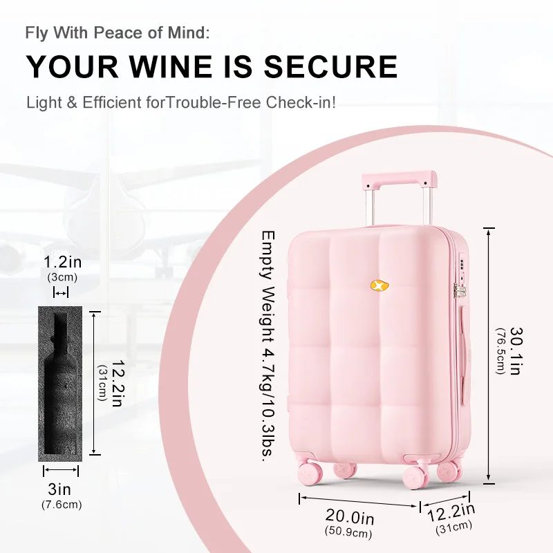 Hot sale Wine Connoisseurs 24 inch Protective Transport 10 Bottles 750ml Wine Suitcase 100% PC Trolley Luggage for Travel