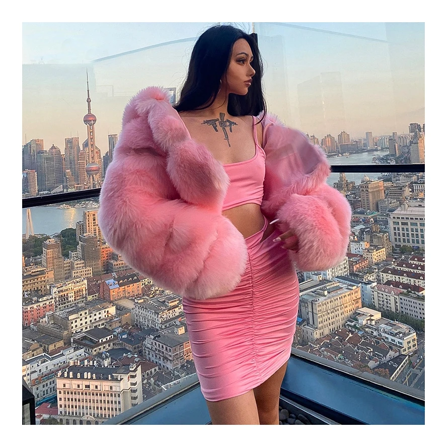 Cropped  abrigos para mujeres Women Faux Fox Fur Coat with Hood Fashion Short Style plus size womens vests & waistcoats for Lady