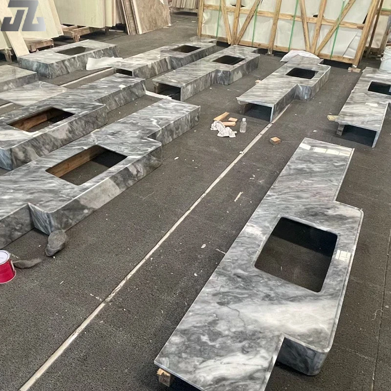 Table-Mounted Natural Marble wash basin bathroom round basin grey marble sink