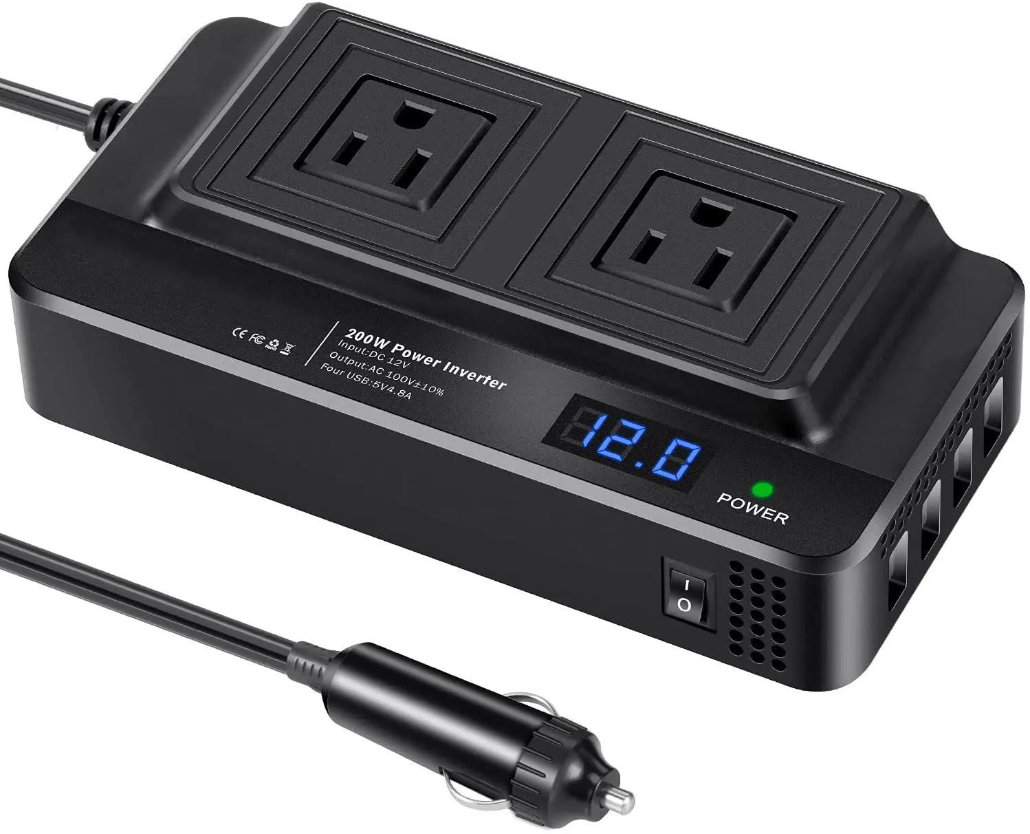 200W 12V постоянного тока до 110V автомобильный инвертор нам стандартный разъем питания конвертер с цифровым дисплеем зарядное устройство 4
