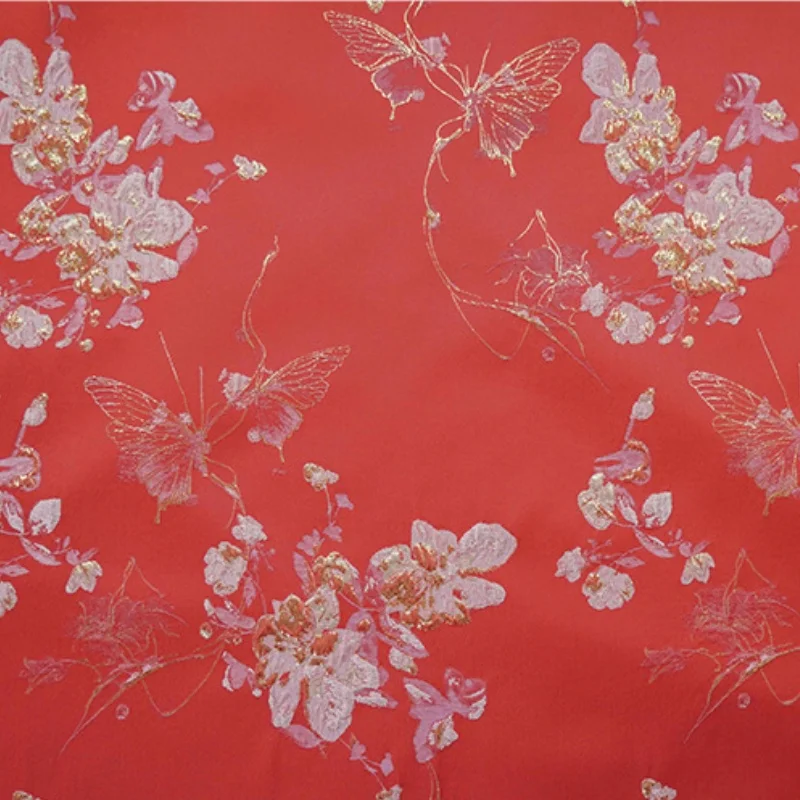 Top fashion Elegant soft gold silk butterfly embossed bubble dress spring and autumn fabric