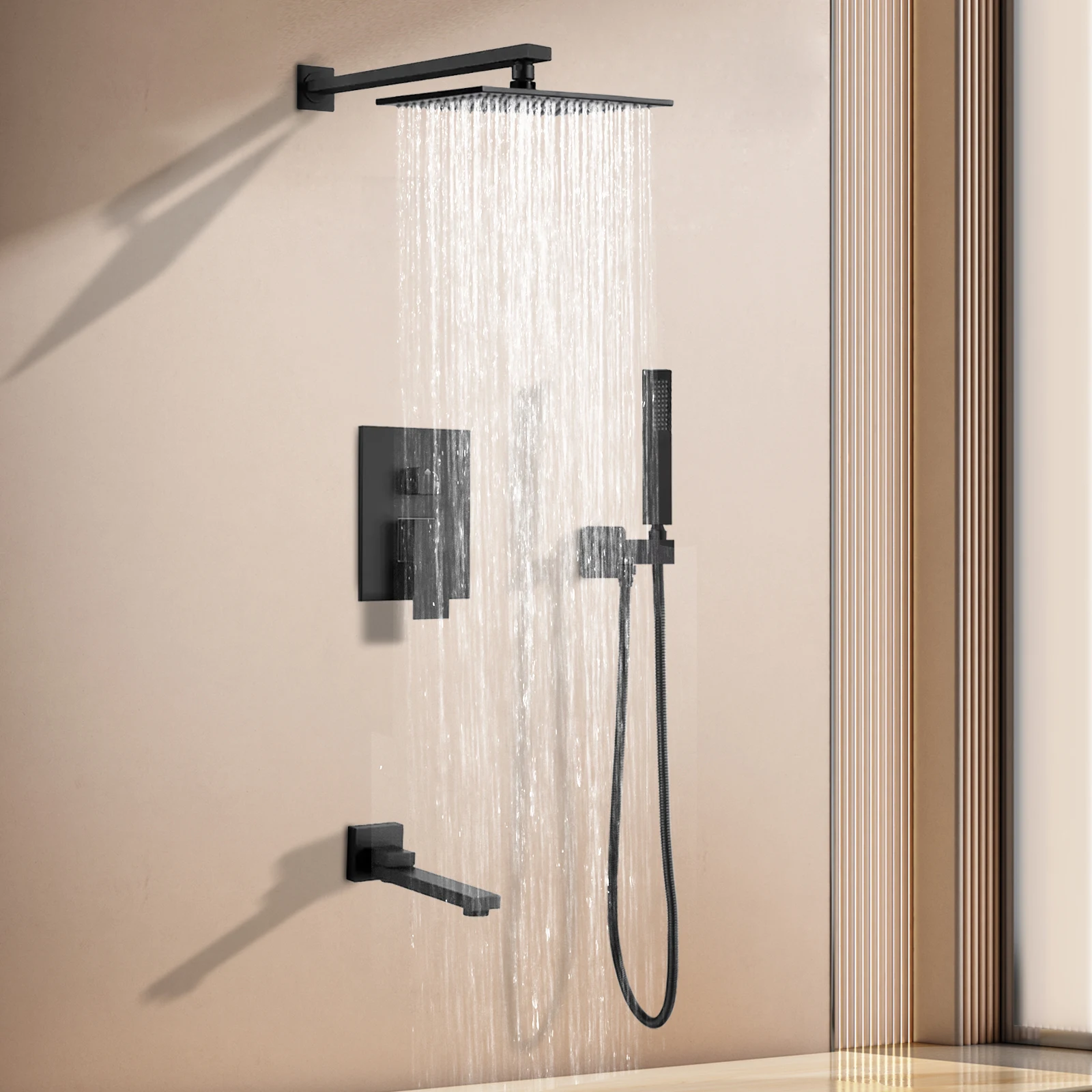 DULABRAHE New Design Luxury Matt Black Rain Concealed Shower Bathroom Shower Faucet Set