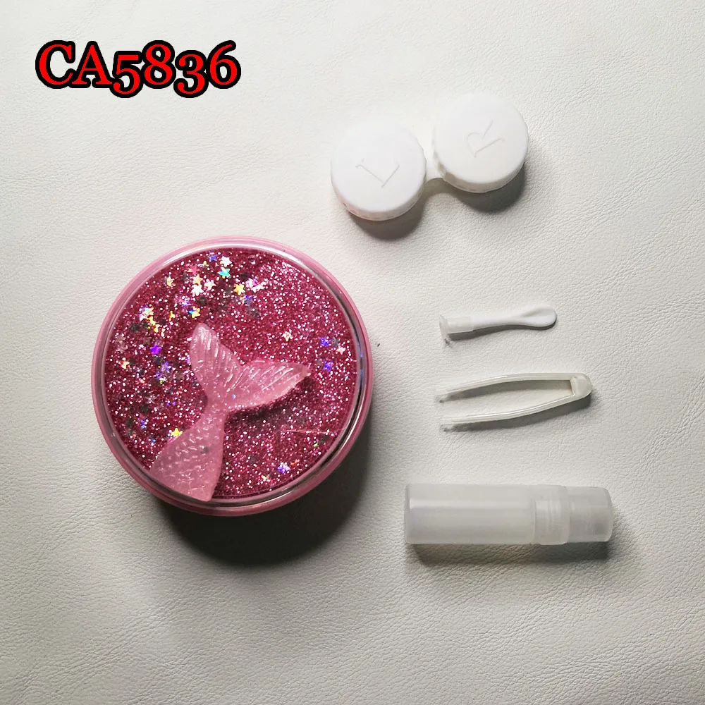 Glitter quicksand round contact lens case for eye glass Color mermaid tail travel kits CA5836