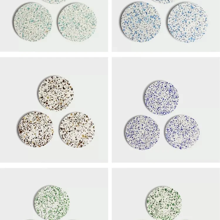 Natural Colorful Stone Real Terrazzo Coaster Set Terrazzo Cup Mat Coaster