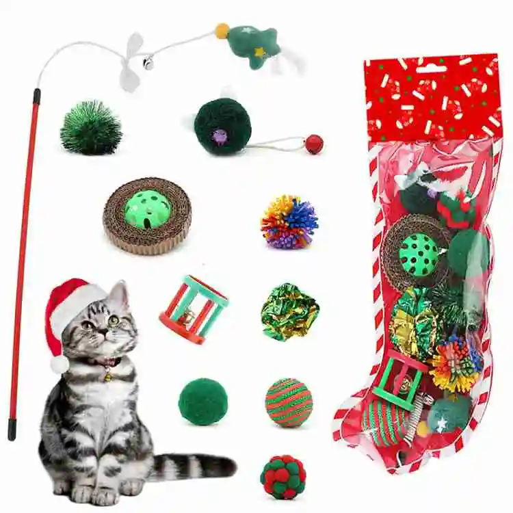 
Factory Sale Widely Used Christmas Cat Toys Set Stocking Gift Pet Toy 
