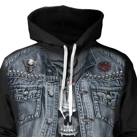 Wholesale Heavy Organic 100% Cotton hoodies Unisex Hoodies Oversized 3D skeleton prints denim jacket for man