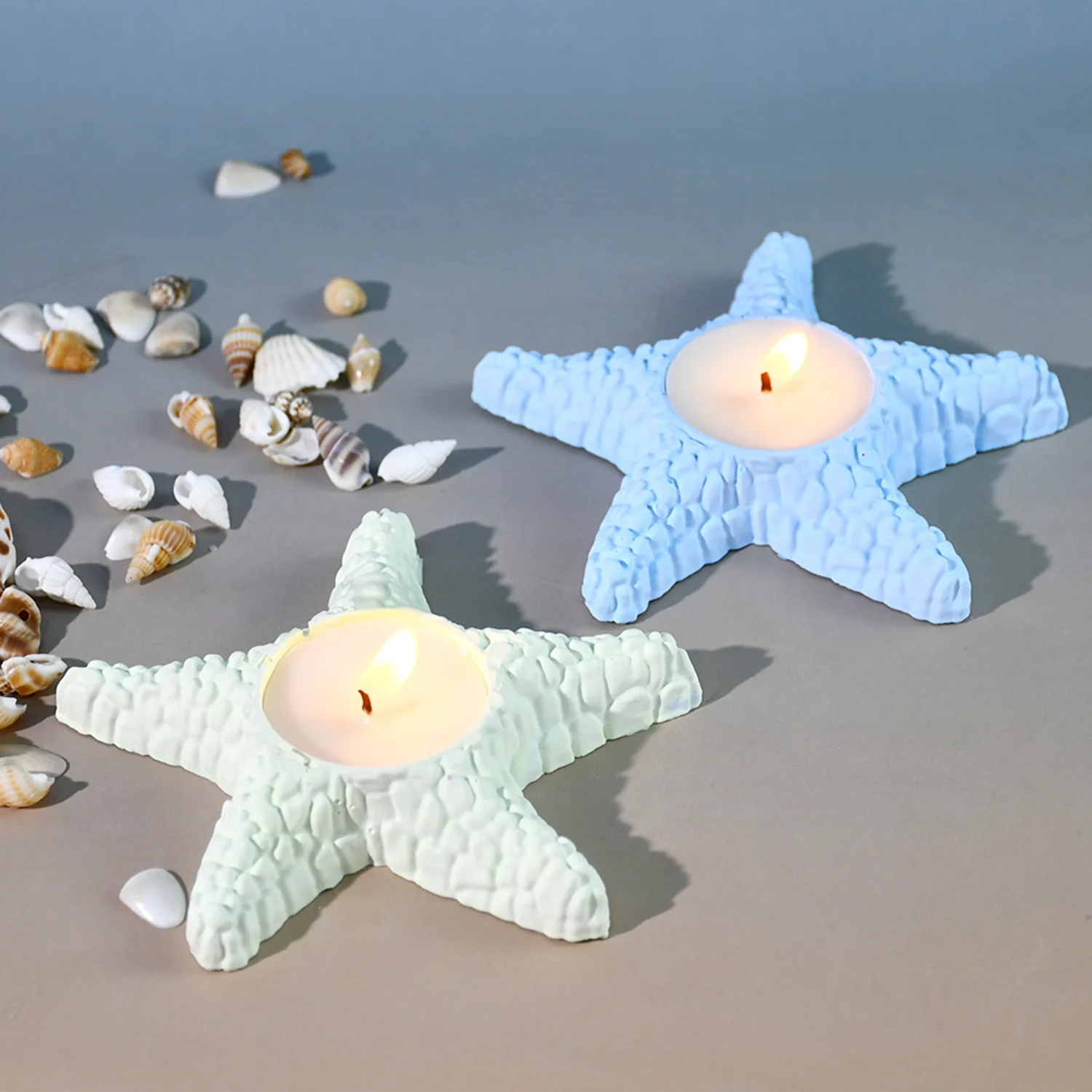 CARATTE 3D Starfish Candle Holder Silicone Mold Ocean Style Resin Plaster Gypsum Candlestick Mould