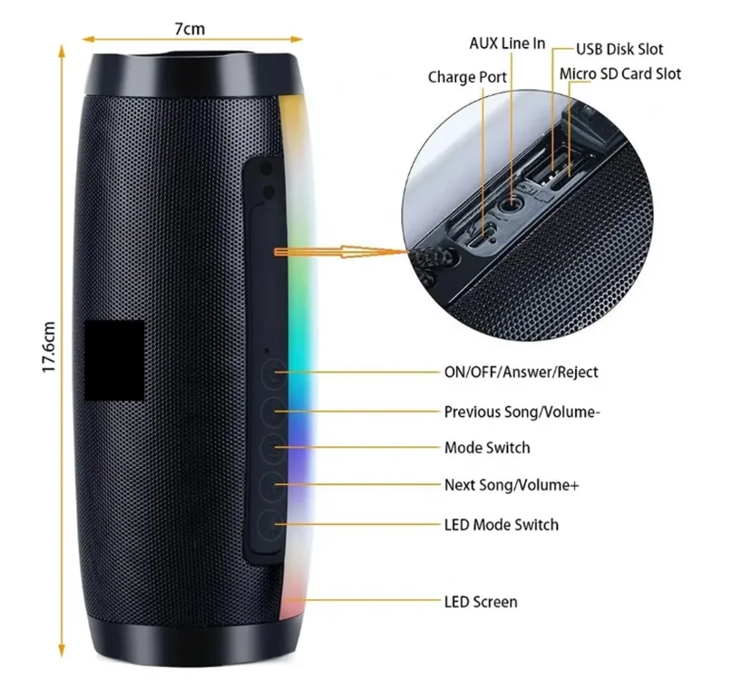 New BT Wireless active big Column Box Waterproof Portable Outdoor super Bass TF FM Radio Speaker With LED Light TG157