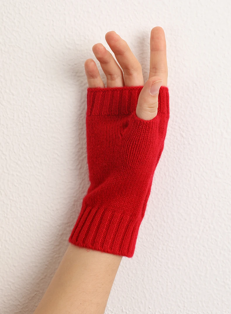 Luxury 100% Pure Cashmere Fingerless Gloves Mittens for Women for Outdoor Scenes