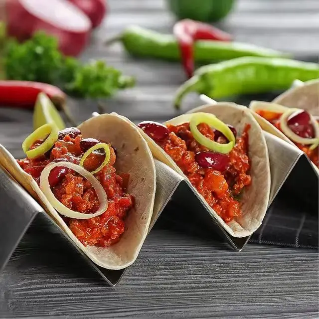 High Quality Custom Stainless Steel Wavy-shaped 4 pack taco holder for Home Restaurant