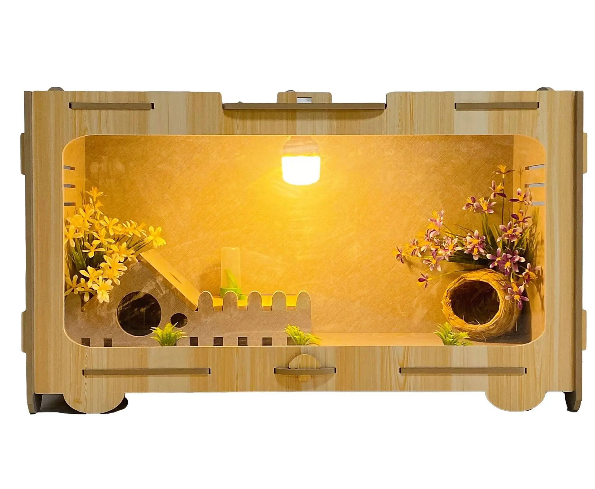 Hot Selling Luxury Large Transparent Acrylic Wooden Hamster Cage With Thermostatic lamp
