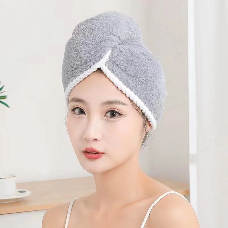 Thickened double layer dry hair cap coral velvet headscarf shampoo wipe head super absorbent quick drying towel shower cap