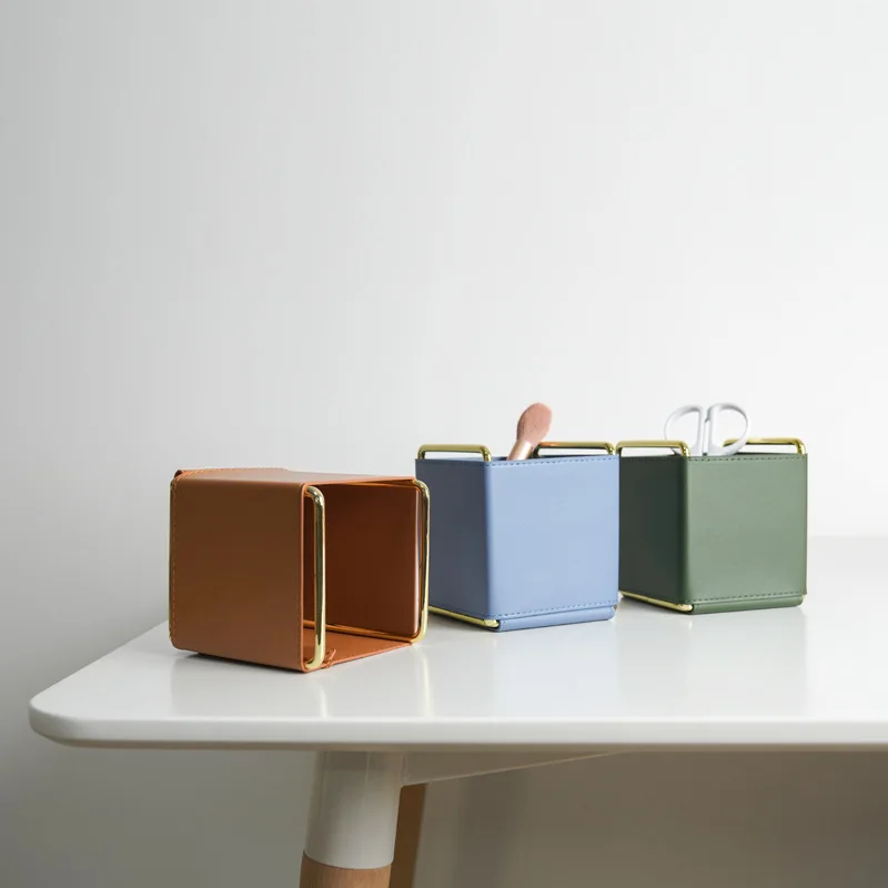 Pu leather pen holder remote control holder brush holder multifunctional desk organizer leather